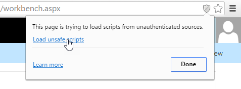 Allow brwoser to load unsafe scripts to run scripts from localhost
