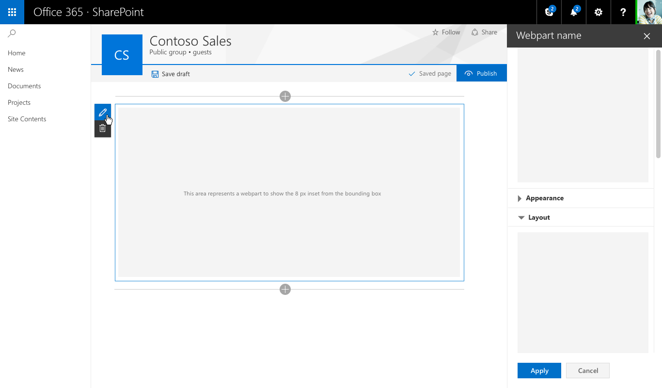 Web part accordion property pane with two groups open and scrolled