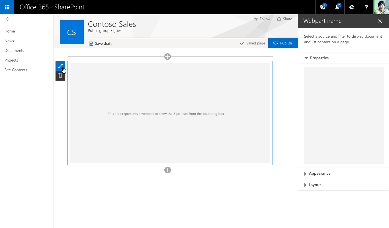 Web part accordion property pane with one group open