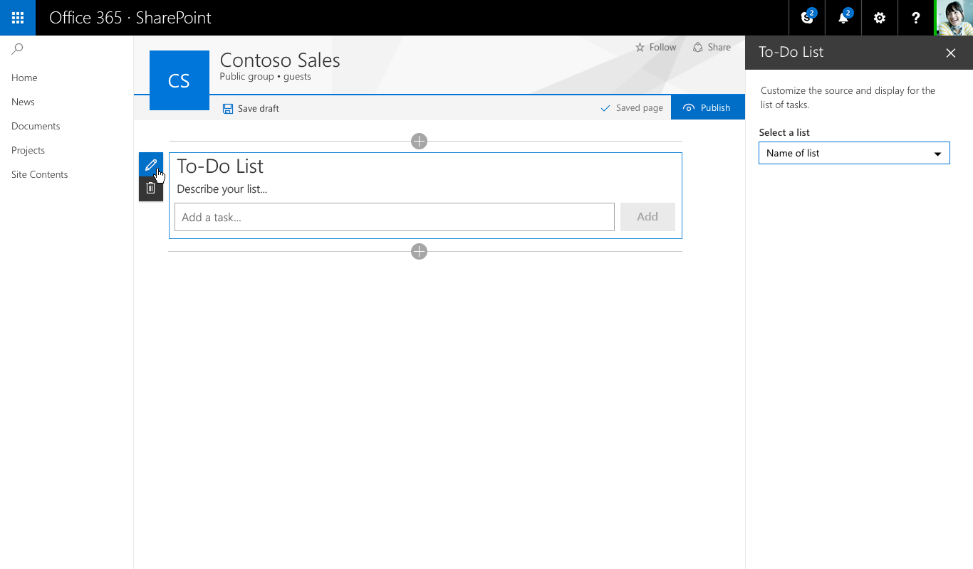 Drop down to select tasks from an existing list