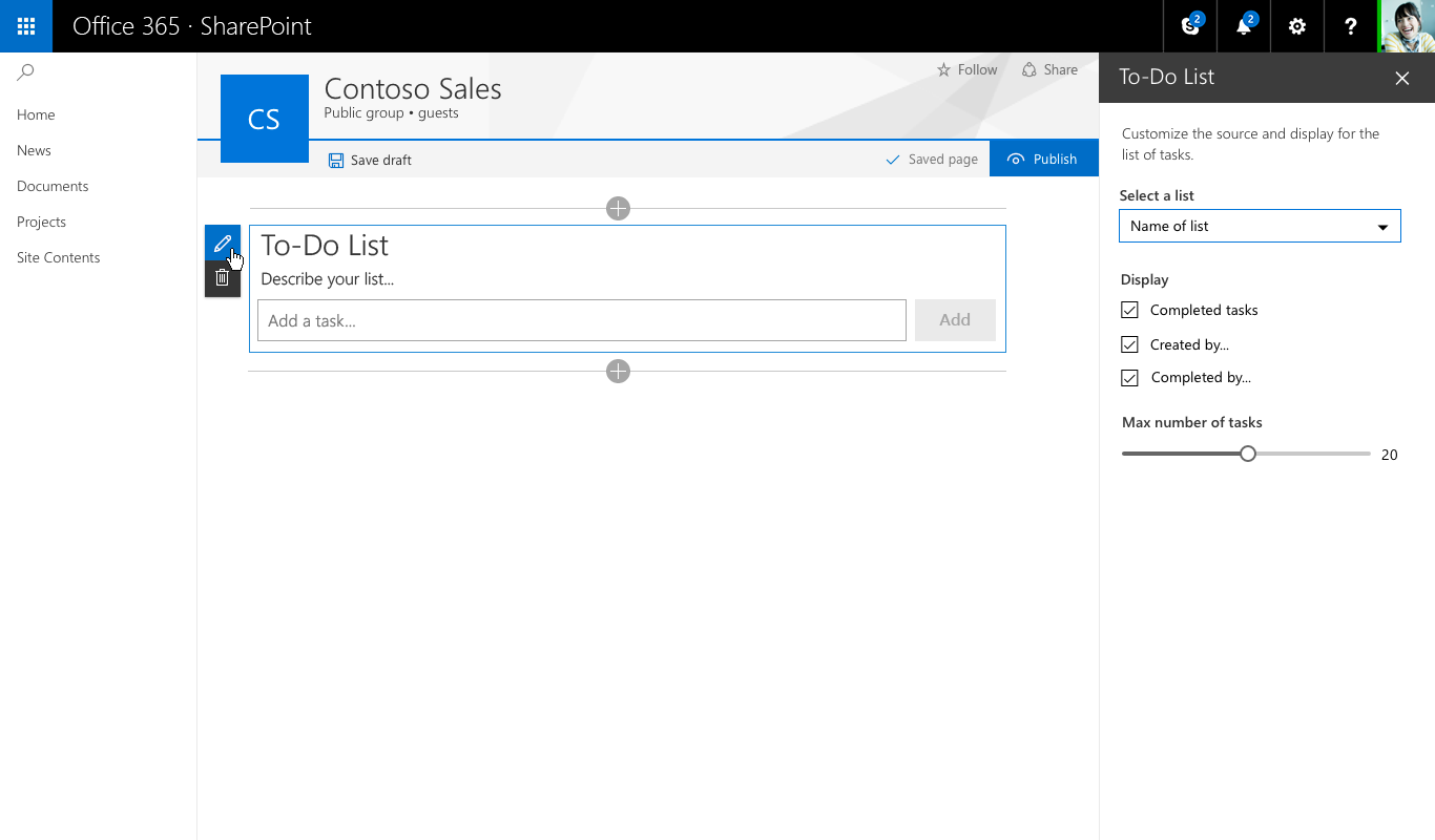 Slider to set the number of tasks visible