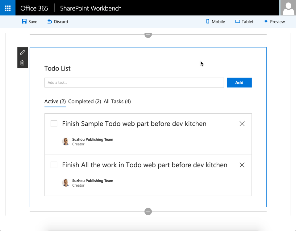 Todo web part sample
