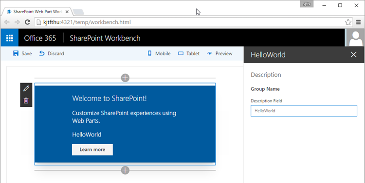 HelloWorld web part property pane