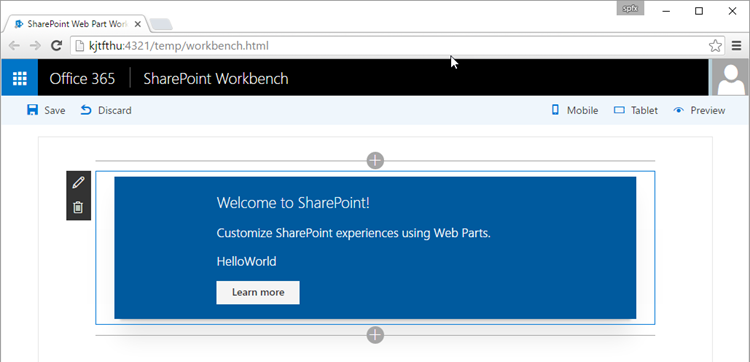 HelloWorld web part in SharePoint Workbench