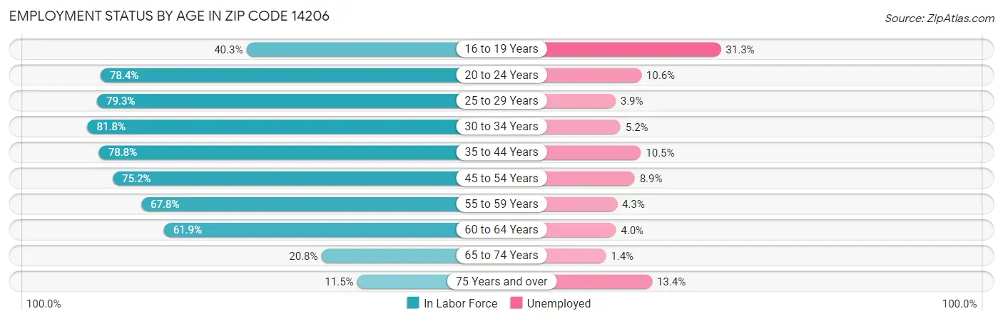 Employment Status by Age in Zip Code 14206
