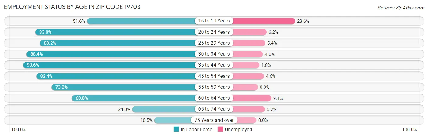 Employment Status by Age in Zip Code 19703