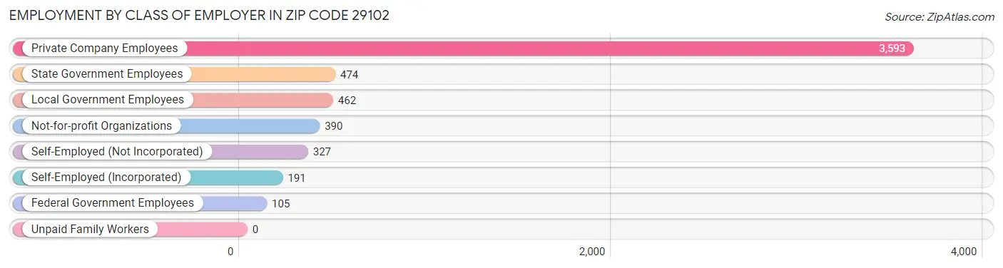 Employment by Class of Employer in Zip Code 29102