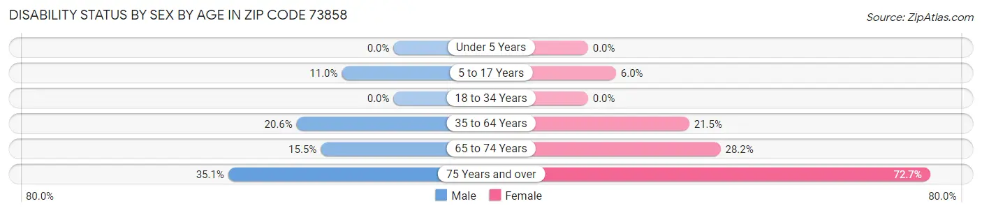 Disability Status by Sex by Age in Zip Code 73858