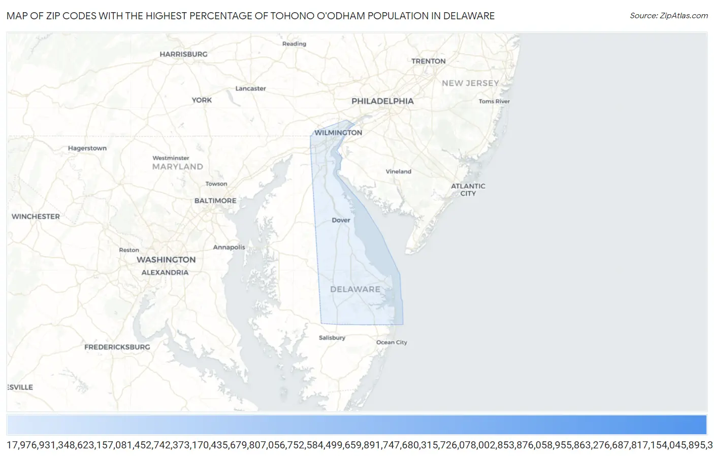 Zip Codes with the Highest Percentage of Tohono O'Odham Population in Delaware Map