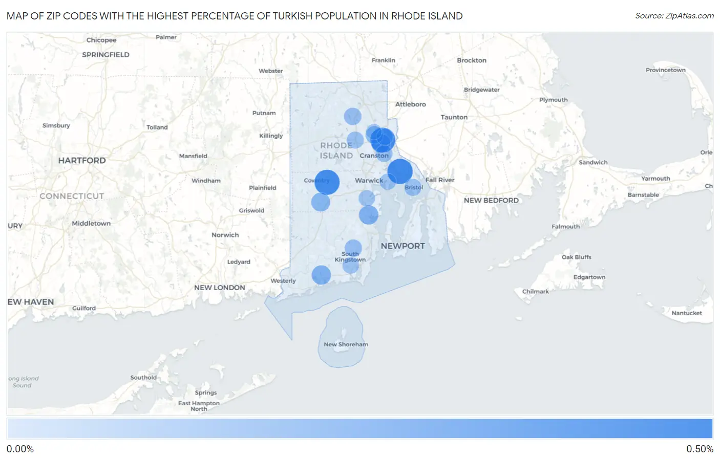 Zip Codes with the Highest Percentage of Turkish Population in Rhode Island Map