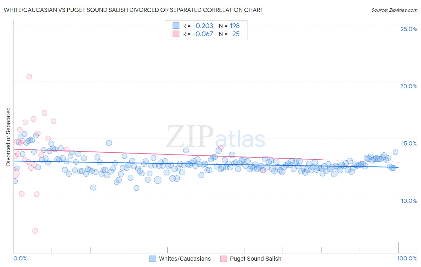 White/Caucasian vs Puget Sound Salish Divorced or Separated